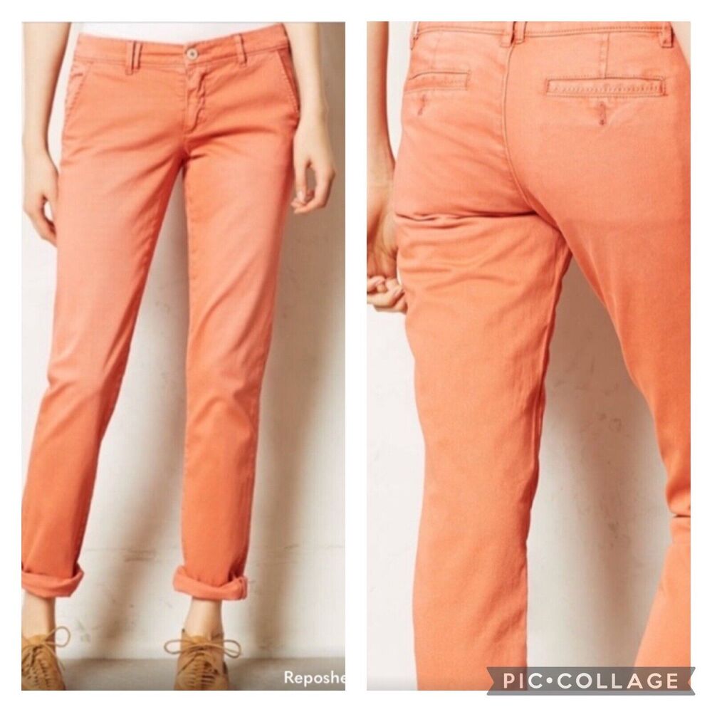Anthropologie Slim Chino Pants Orange Size 32 - Picture 1 of 7